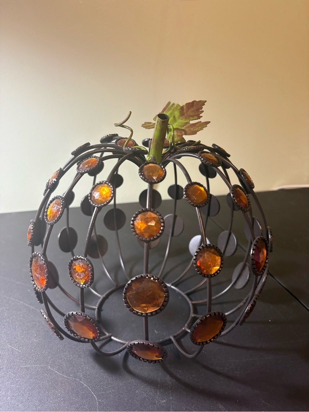 Pink Zebra Black Metal Pumpkin with Amber Gems cover